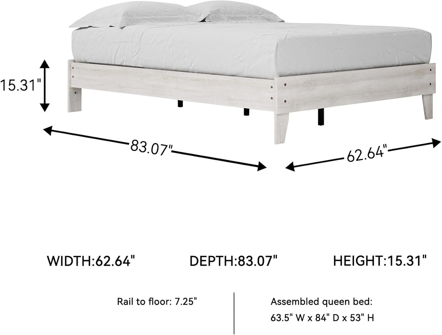 Shawburn Modern Farmhouse Platform Bed, Queen, Whitewash