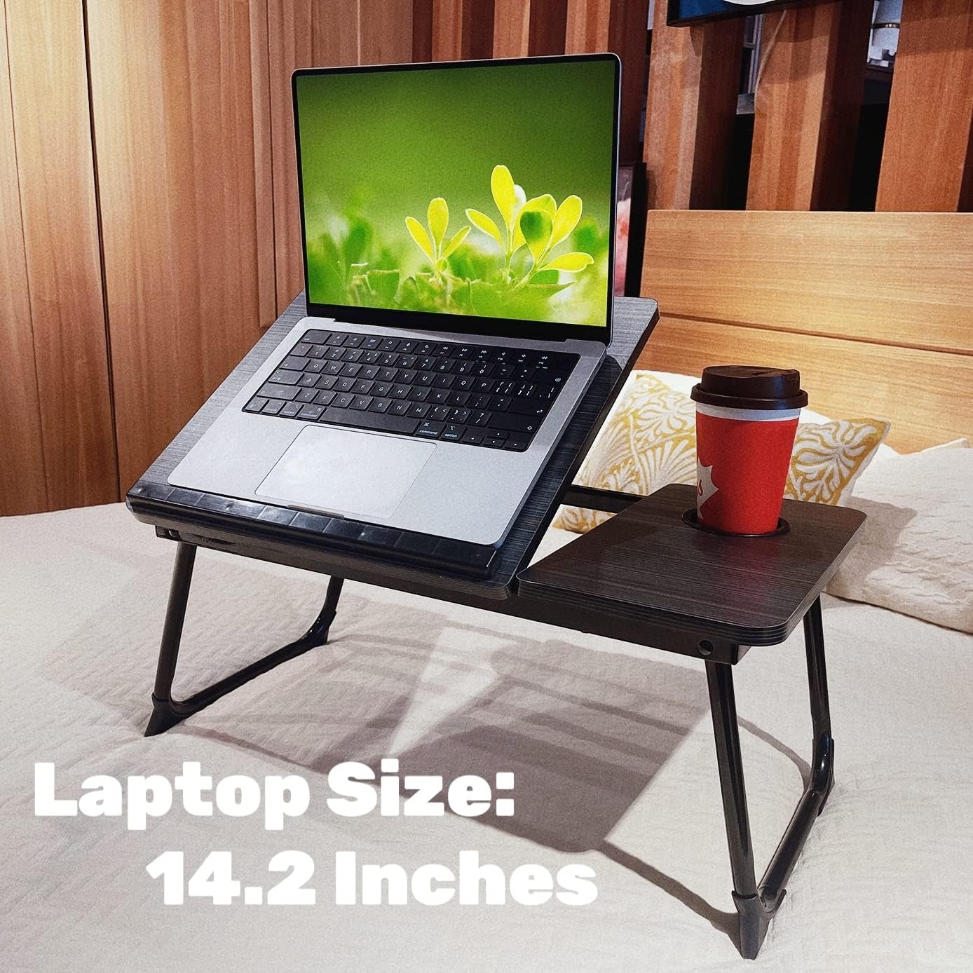Laptop Desk for Bed or Couch, Lap Desk, Woking in Bed Desk, Home Office Desks, Breakfast Tray, Desk with Cup Holder, Watching Movies in Bed, Laptop Stand for Bed, Fordable Legs Desk (Black)