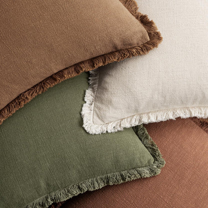 Fall Decorative Couch Pillow Covers Neutral Linen Fringe Throw Pillows Set of 4 Soft Rustic Cushions Boho Farmhouse Pillowcases for Bed Sofa Living Room Home Decor 18X18 Inch Beige/Brown/Green