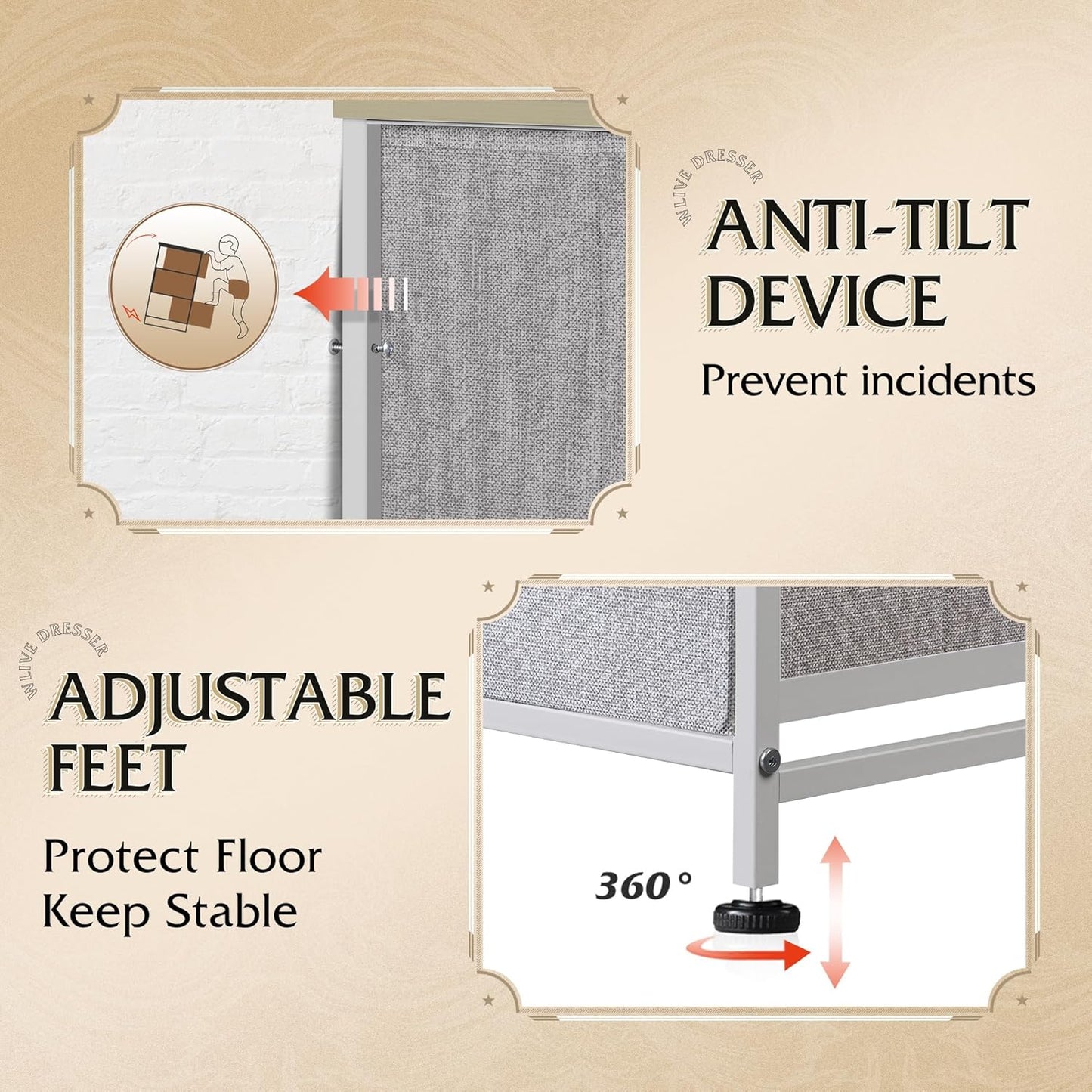 Tall Console Table with 16 Fabric Drawers, Entryway Table with Storage, Large Storage Organizer with Wood Top, Steel Frame for Living Room, Hallway, Office, Light Grey