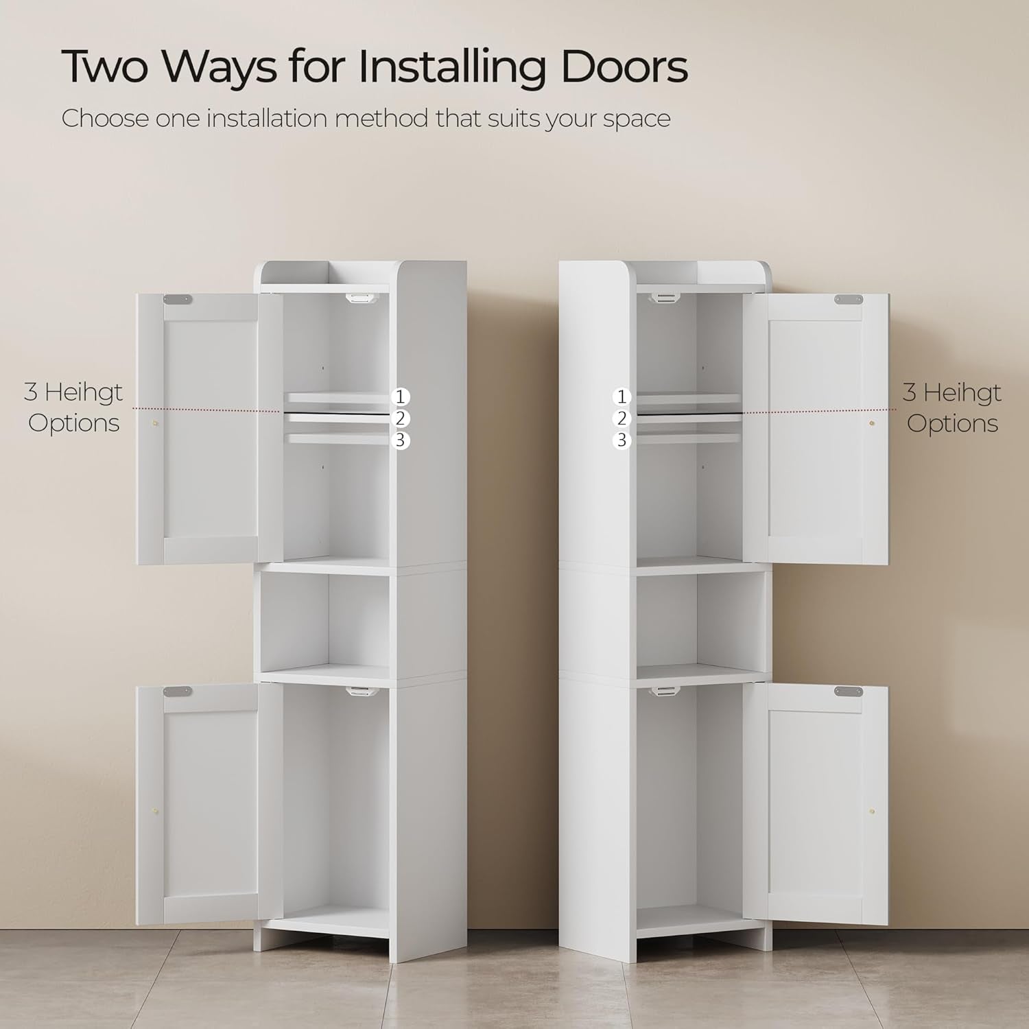 Bathroom Cabinet with 2 Doors, Small Freestanding Storage Cabinet with Adjustable Shelf, Floor Cabinet for Small Spaces, Bathroom, Entrances, Kitchen, White