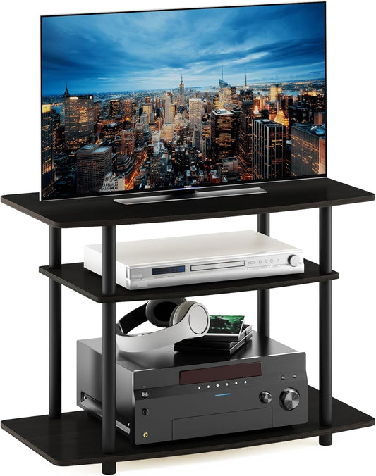 Turn-N-Tube No Tools 3-Tier Entertainment Center TV Stand for TV up to 32 Inch, Plastic round Tubes, Espresso/Black
