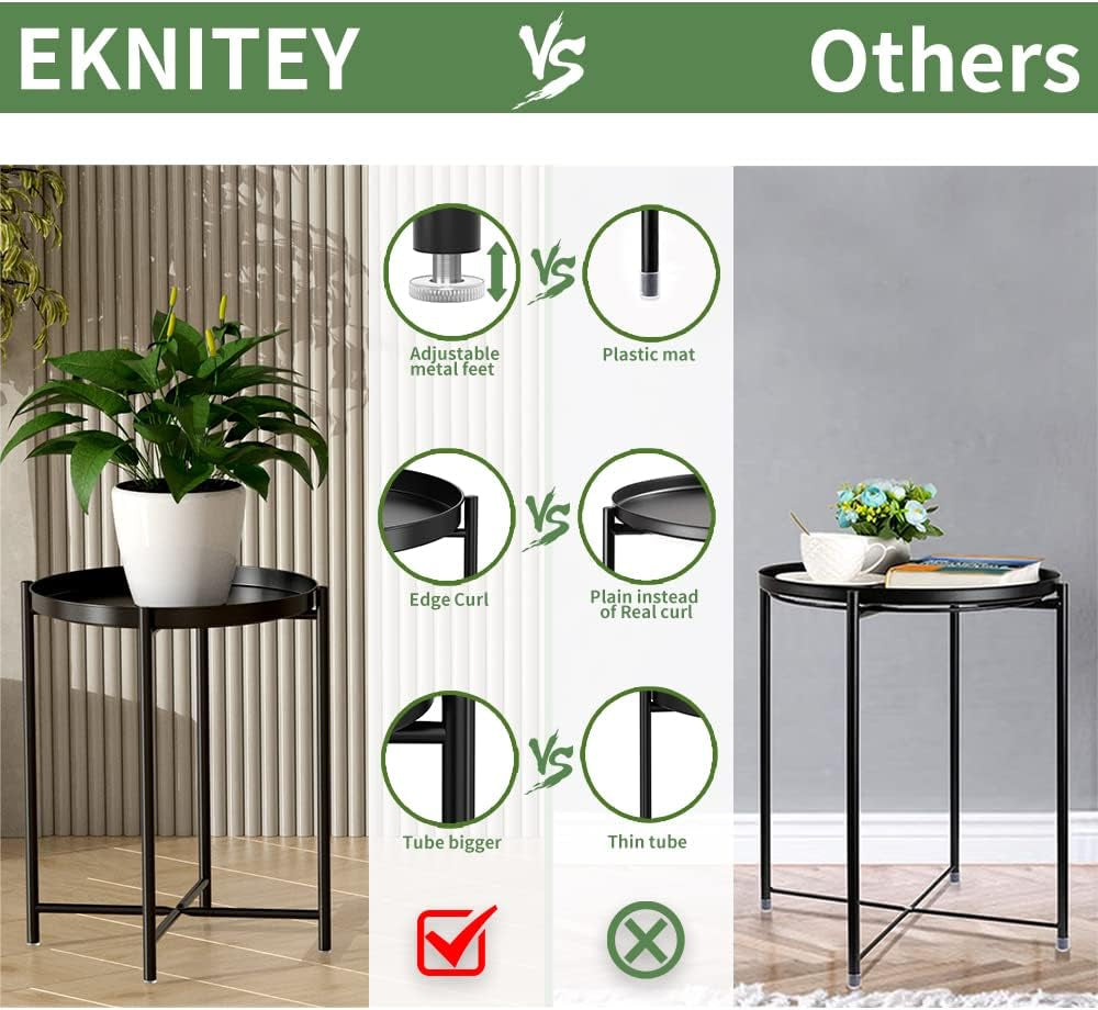 Small Side End Table - Metal Side Table Waterproof Small Sofa Coffee Side Tables Bedroom Indoor Outdoor with Removable Tray for Living Room Bedroom Balcony and Office