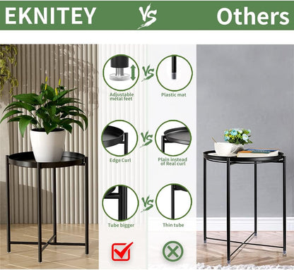 Small Side End Table - Metal Side Table Waterproof Small Sofa Coffee Side Tables Bedroom Indoor Outdoor with Removable Tray for Living Room Bedroom Balcony and Office