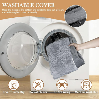 Orthopedic Dog Bed for Extra Large Dogs 42X30 Inch, Waterproof Egg Crate Foam XL Pet Bed with Removable Bolsters, Dog Couch with Washable Cover & Non-Slip Bottom, Grey