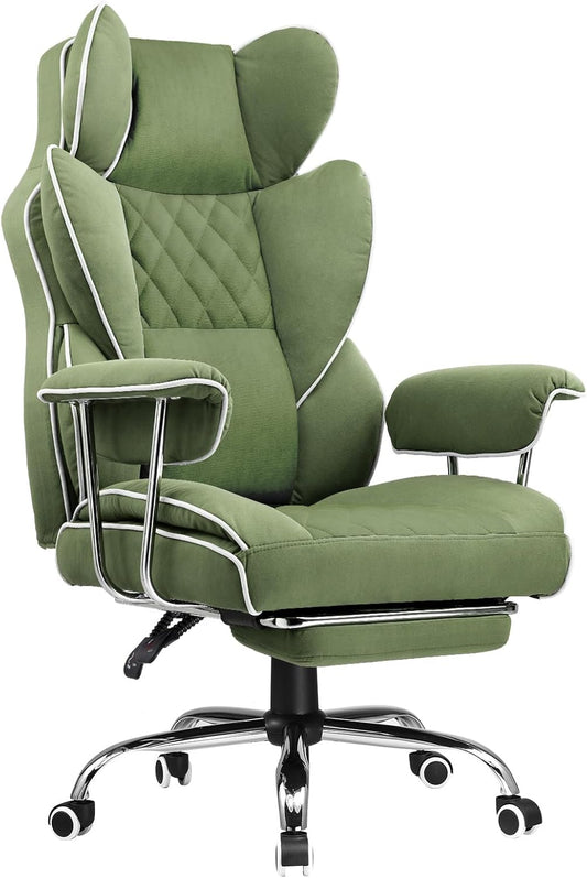 Big and Tall Office Chair, High Back Leather Gaming Chair with Footrest, Executive Ergonomic Office Chair with Pocket Spring Lumbar Support and with Outward Fixed Soft Armrests