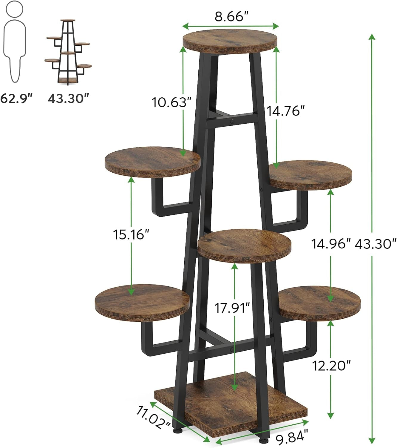 7 Tier Plant Stand Indoor for Multiple Plants, Wooden Corner Plant Pots Holder Rack Flower Stand Tall Shelf Planter Organizer for Living Room Balcony Garden, Rustic Brown