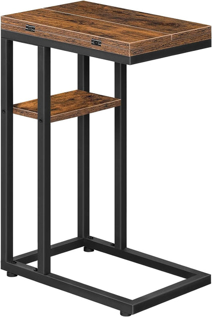 Foldable End Table, C Shaped Side Table with Storage Shelf, Small Snack Table Suitable for Living Room Bedroom Small Spaces, Easy Assembly, Rustic Brown BF29SF01