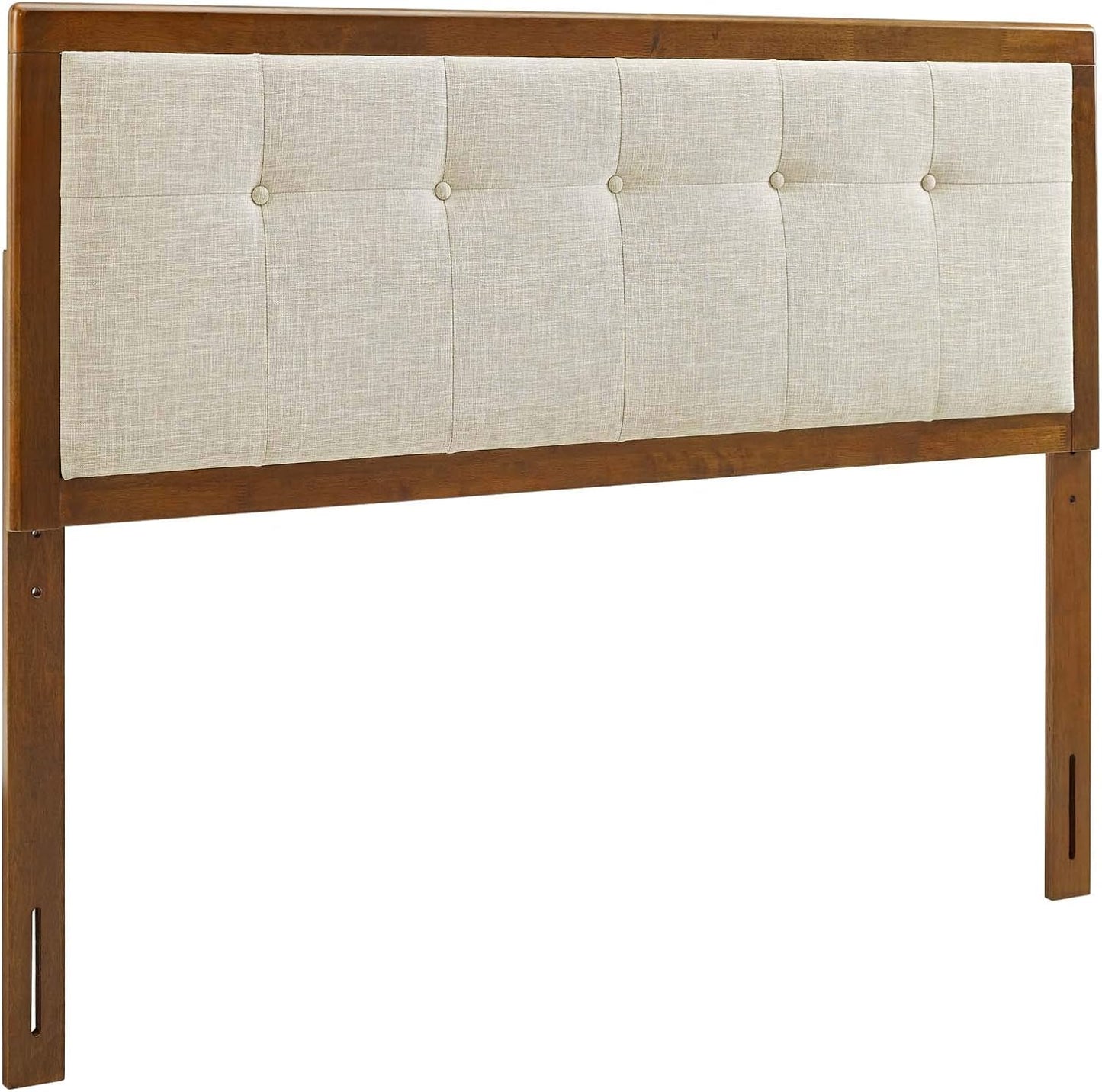 Draper Tufted King Fabric and Wood Headboard in Walnut Beige