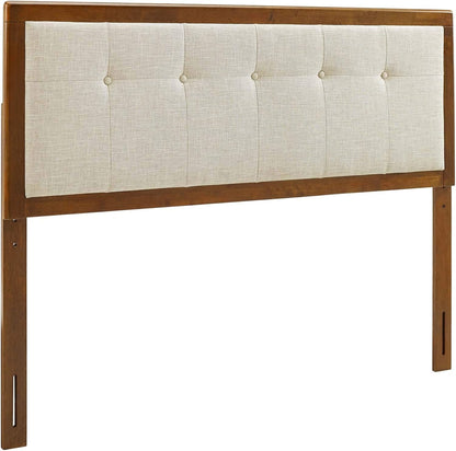 Draper Tufted King Fabric and Wood Headboard in Walnut Beige