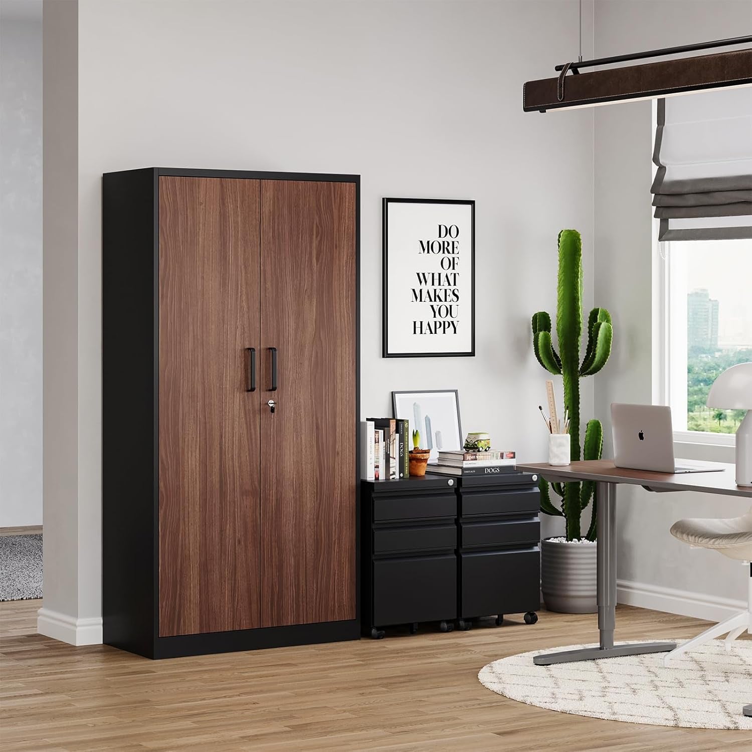 Metal Wardrobe Cabinet with Locking Doors, Metal Storage Armoire Closet for Clothing, 2 Door Woodgrain Locker Cabinet with Adjustable Shelves for Bedroom, Locker Room, Home Office and Garage…