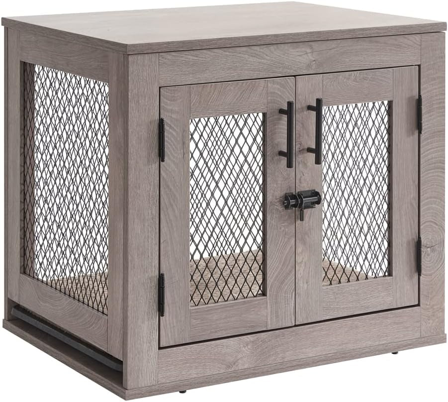25.5 Inch Dog Crate Furniture, Wooden Dog Kennel for Small Breed, Indoor Wood Dog Cage, inside Side End Table Crate with Tray and Dog Bed for Puppy, Cats, Min Pigs, Rabbit, up to 25 Lbs