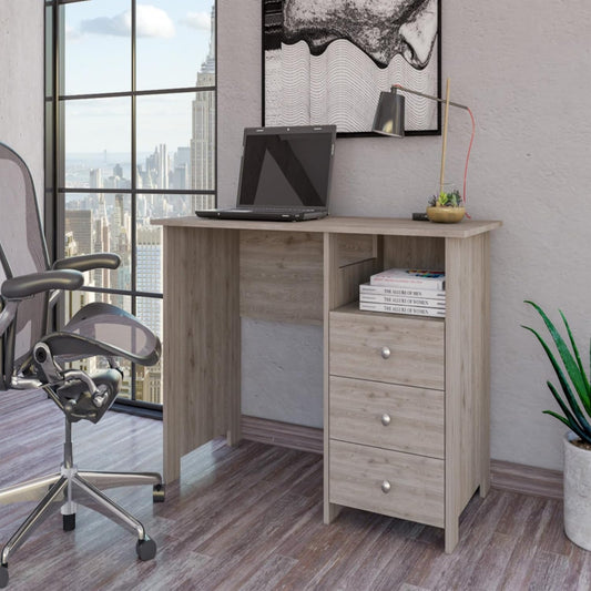 Modern Look Wooden Computer Desk with Open Storage Shelf and 3-Drawers, Multifunctional and Practical Study Writing Table for Studio Apartments, Dorms, Bedrooms, and Small Offices