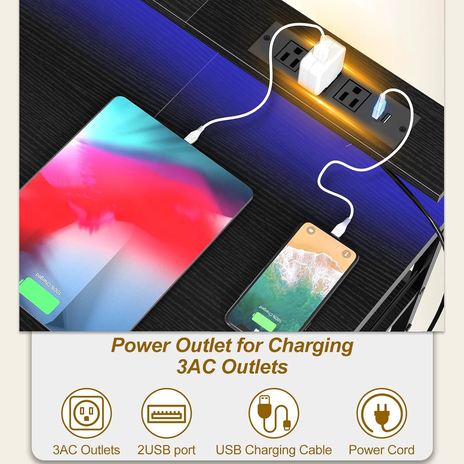 Makeup Vanity Desk without Mirror, Small Vanity Table with Fabric Drawers and Charging Station for Girls Bedroom, Simple Home Office Computer Desk for Small Spaces, Black