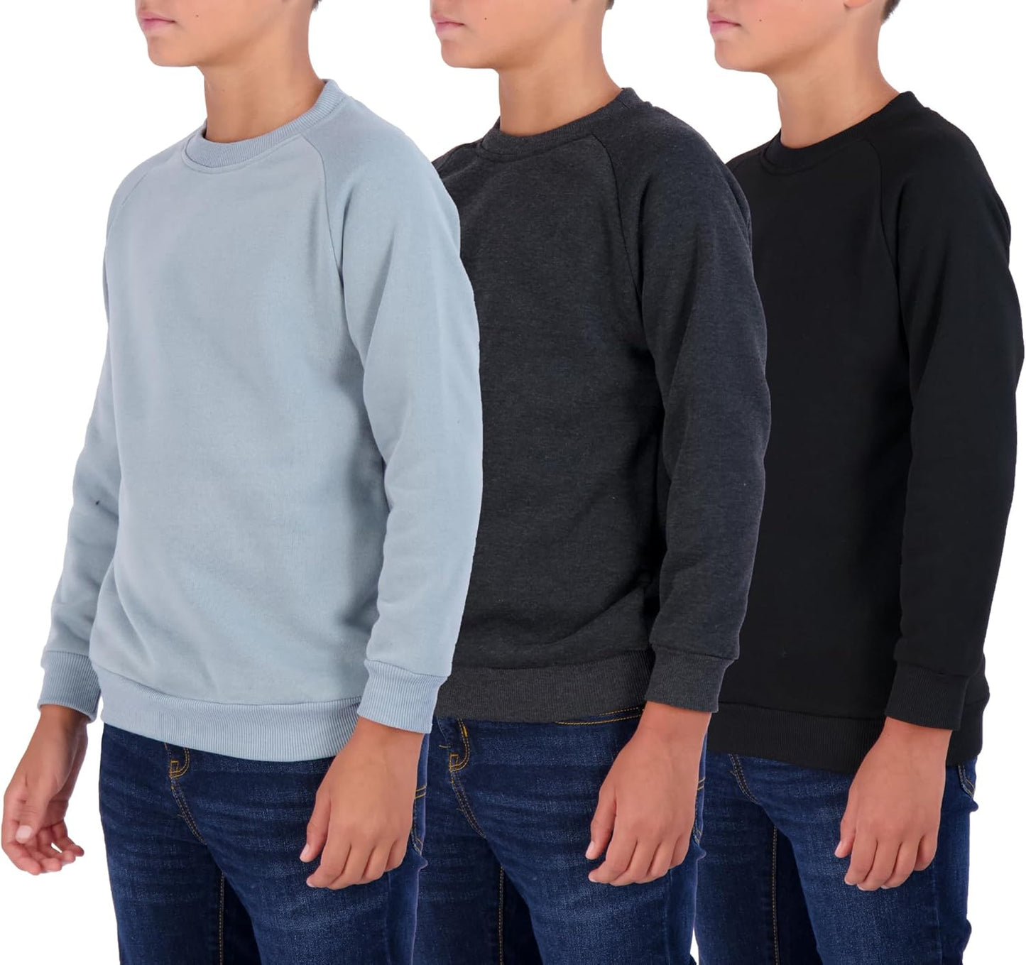 3 Pack Boys' Fleece Crew Neck Long Sleeve Sweatshirt - Soft Pullover Sweaters for Youth Kids Boys & Girls