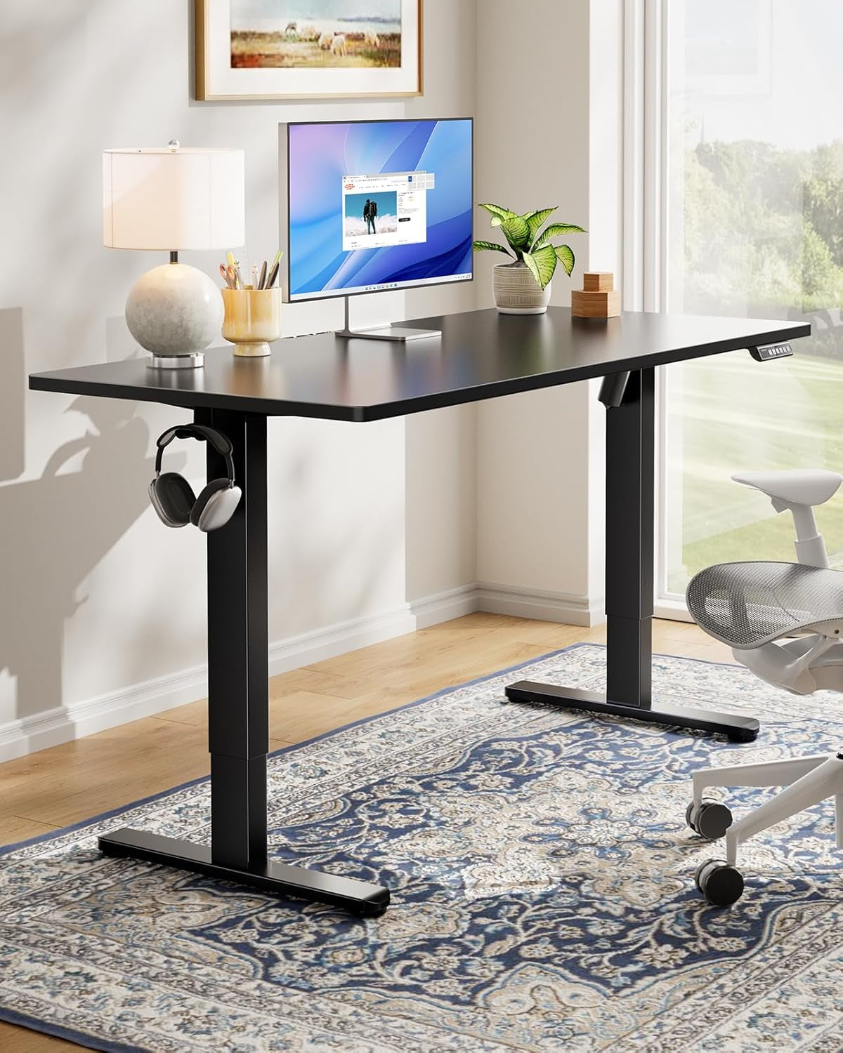 Electric Standing Desk, 48" X 24" Whole Piece Desktop, Adjustable Height Computer Desks, 4 Height Memory Settings, Sit Stand up Desk for Home Office, Black