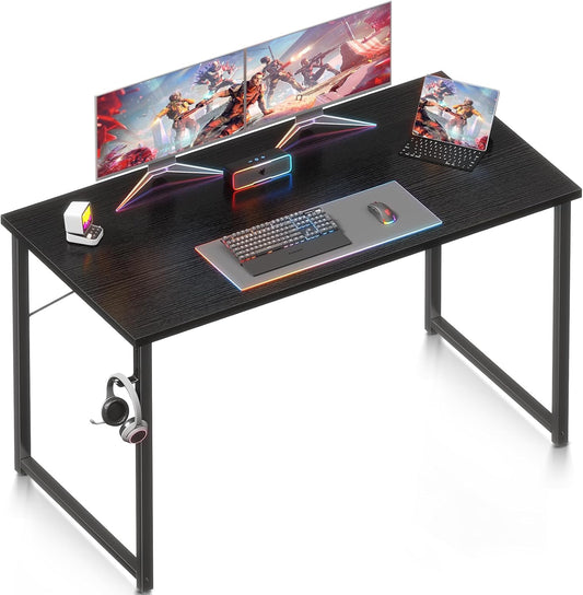 48 Inches Computer Desk for Small Spaces, Study Table for Home Office, Writing Desk with Headphone Hooks, Black