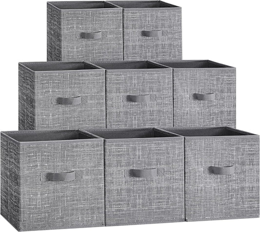 Storage Cubes, 11.8 X 11.8 X 11.8 Inches Non-Woven Fabric Bins with Double Handles, Set of 8, Closet Organizers for Shelves, Foldable, for Clothes, Cattail Gray UROB830G01