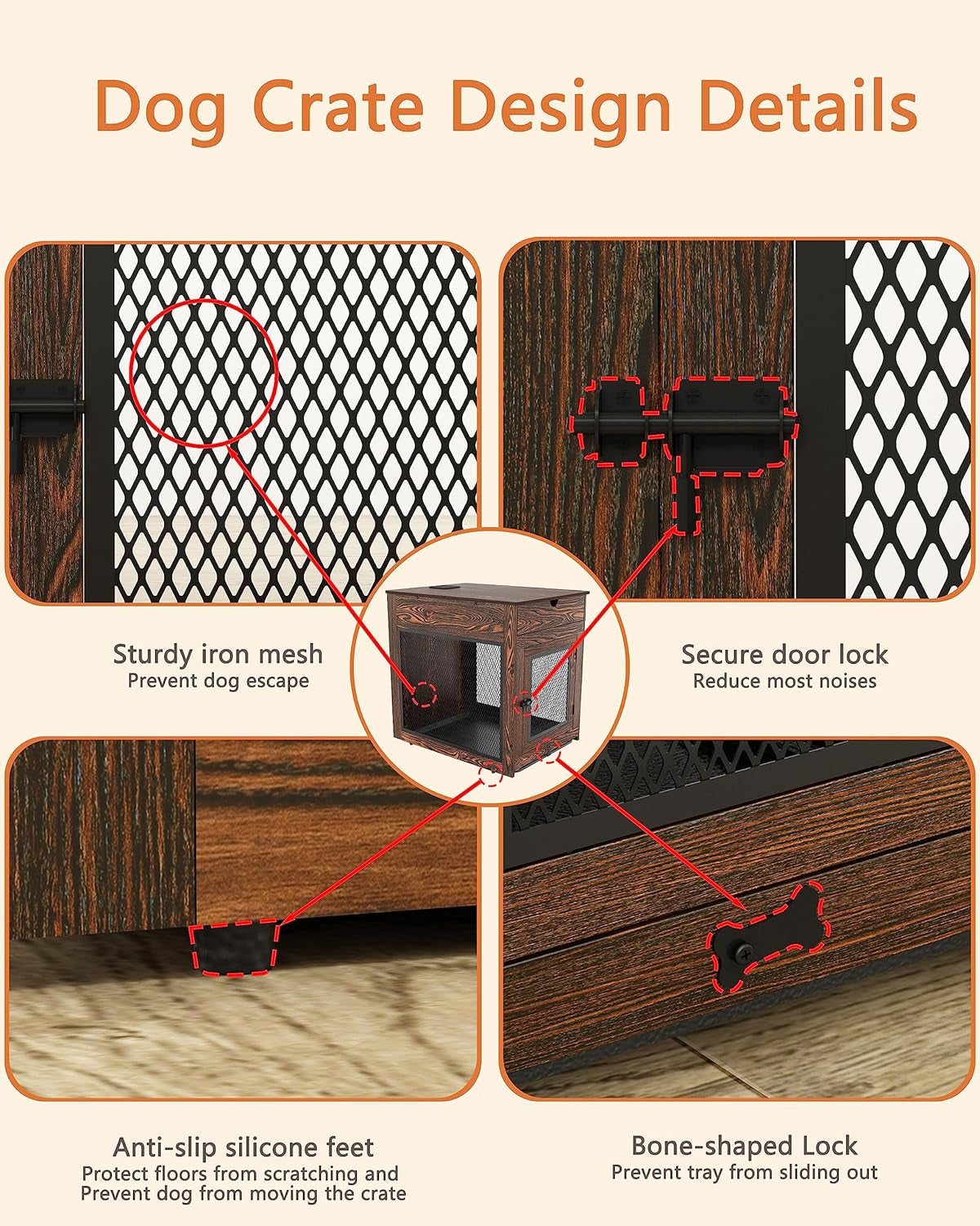 Dog Crate Furniture,Wooden Dog Crate End Table with Storage Drawer&Cushion&Tray, QC3.0 Wireless Charging,Dual Usb,Small Dogs Marble White