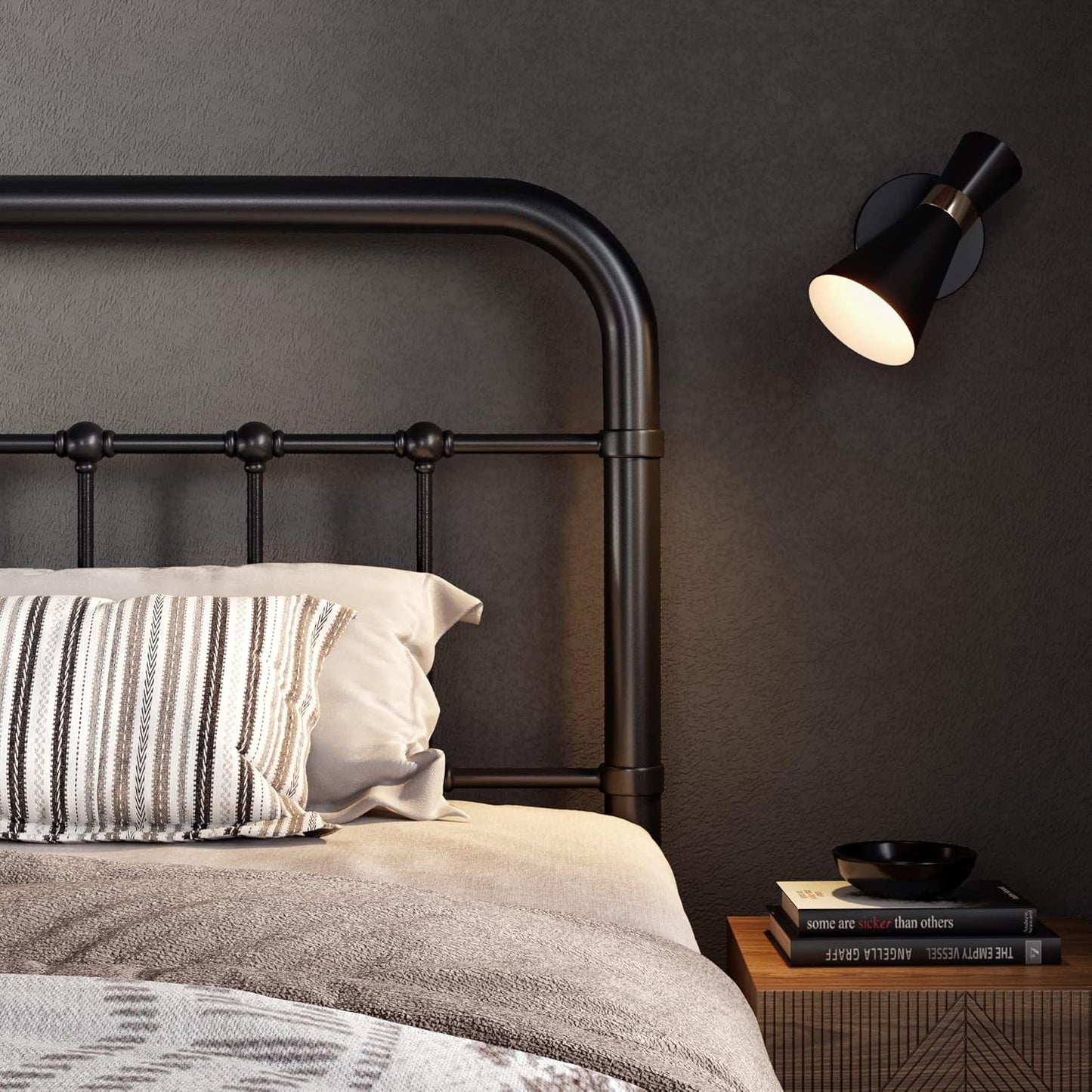 Queen Size Metal Platform Bed Frame with Victorian Style Wrought Iron-Art Headboard/Footboard, No Box Spring Required, Black