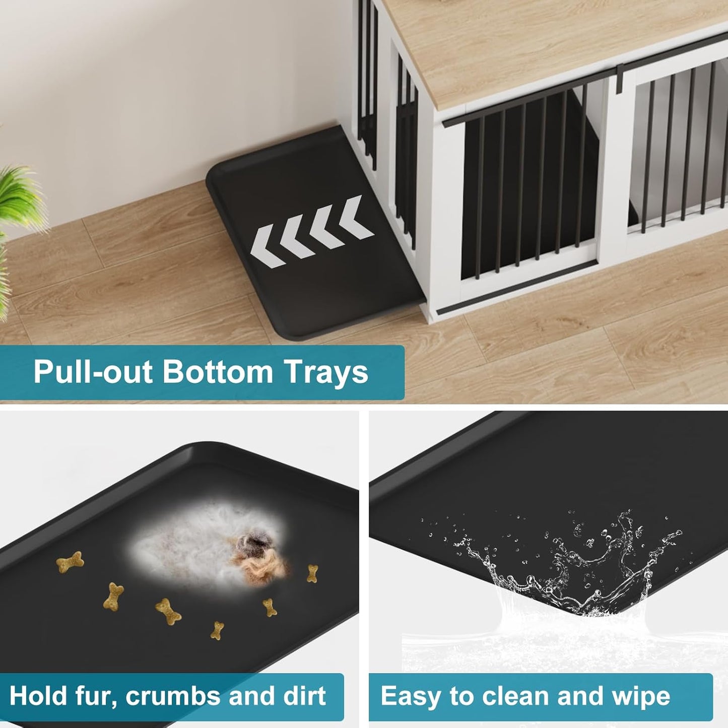 Large Dog Crate Furniture, 71 in Wooden Dog Kennel for 2 Dogs, Heavy Duty Furniture Style Dog House with Divider & 2 Trays,Decorative Dog Crate Table Indoor Tv Stand