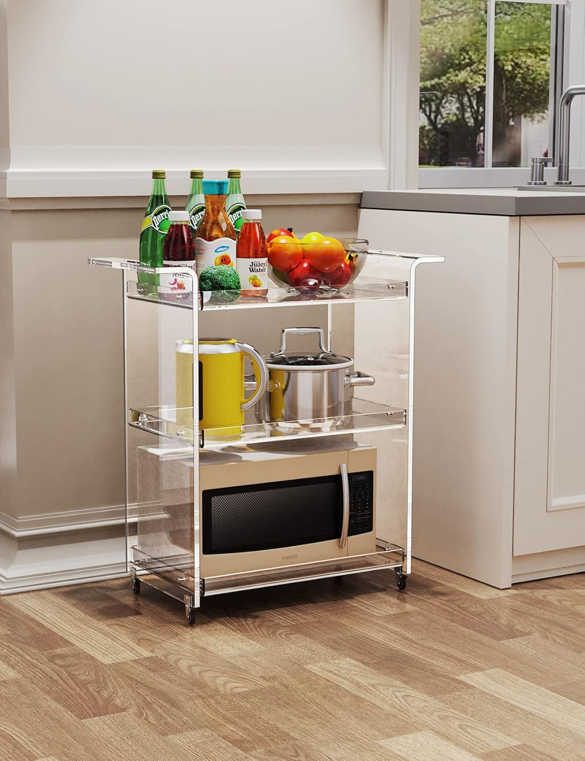 Acrylic Bar Cart, Serving Cart with Wheels Rolling Cart (Large)