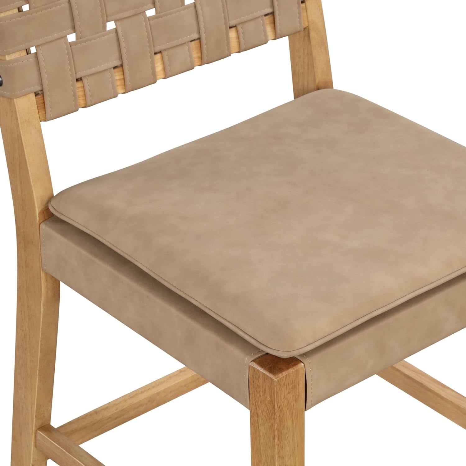 Cohen Mid-Century Modern Leather Bar Stool, Counter Height Chair in Solid Wood Frame with Footrest and Woven Leather Back for Kitchen, Natural Brown, 1 Count, Barstool - 24"