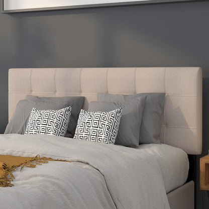 Bedford Box Stitch Tufted Upholstered Full Size Headboard in Beige Fabric