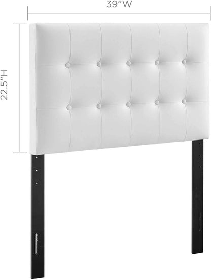 Emily Tufted Button Faux Leather Upholstered Twin Headboard in White