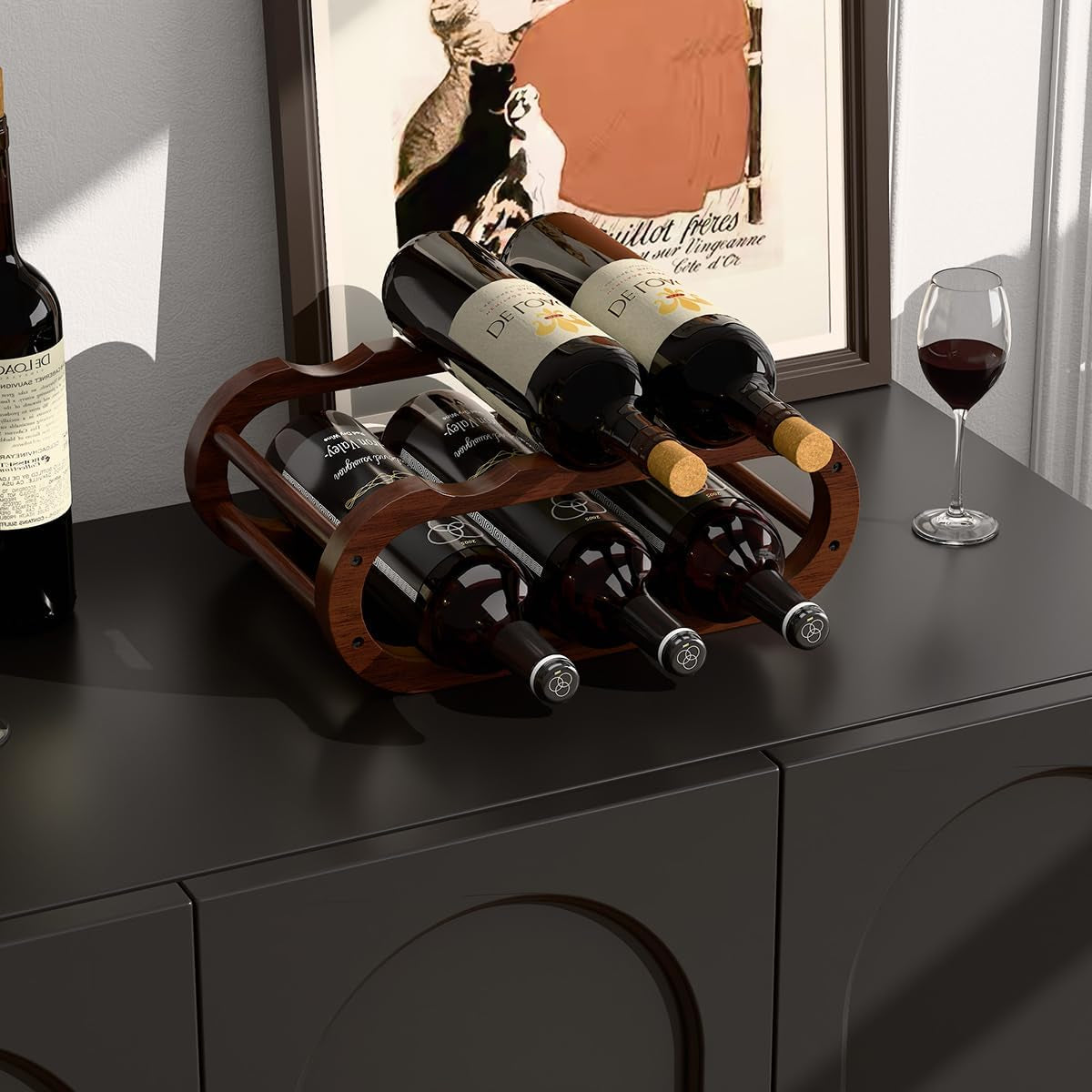 Wine Rack – Small Countertop Wine Rack & Wine Bottle Holder for Cabinet and Countertop, Stylish Natural Wood Wine Holder (6-Bottle