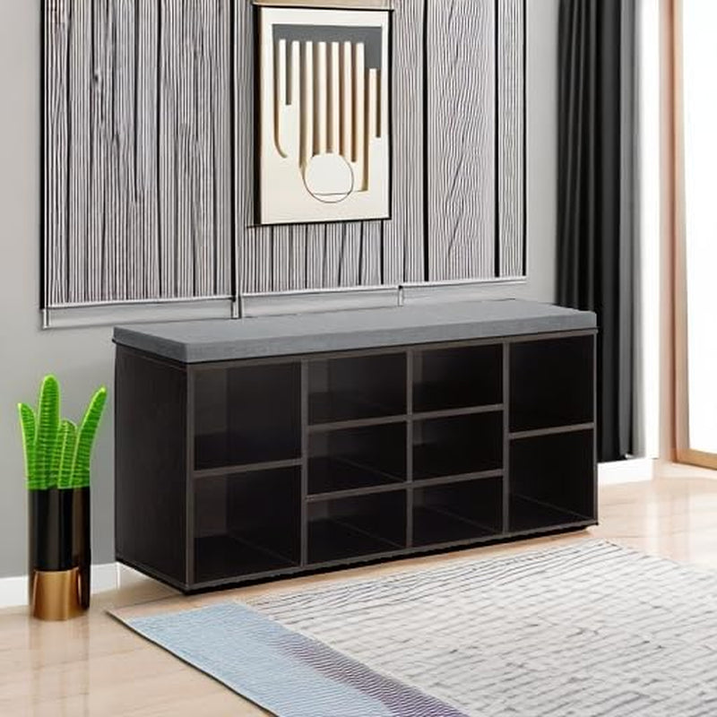 Shoe Bench - 10 Compartment Shoe Organizer with 3-Tier Rack & Adjustable Shelves for Living Room, Entryway, Hallway, Bedroom (Black)