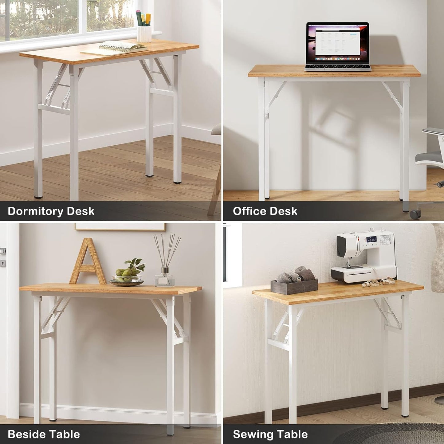 Small Desk 31 1/2" No Assembly Foldable Writing Table,Sturdy and Heavy Duty Folding Computer Desks for Small Space/Home Office/Dormitory AC5BW(80 * 40)