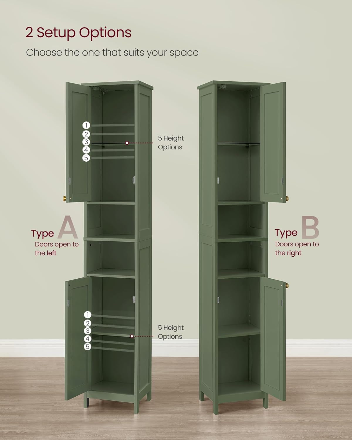 Tall Bathroom Cabinet with Lights, Slim Freestanding Bathroom Storage Cabinet with Adjustable Shelves, for Small Spaces, Modern, 11.8 Inches Wide, Dove Gray UBBC566G02