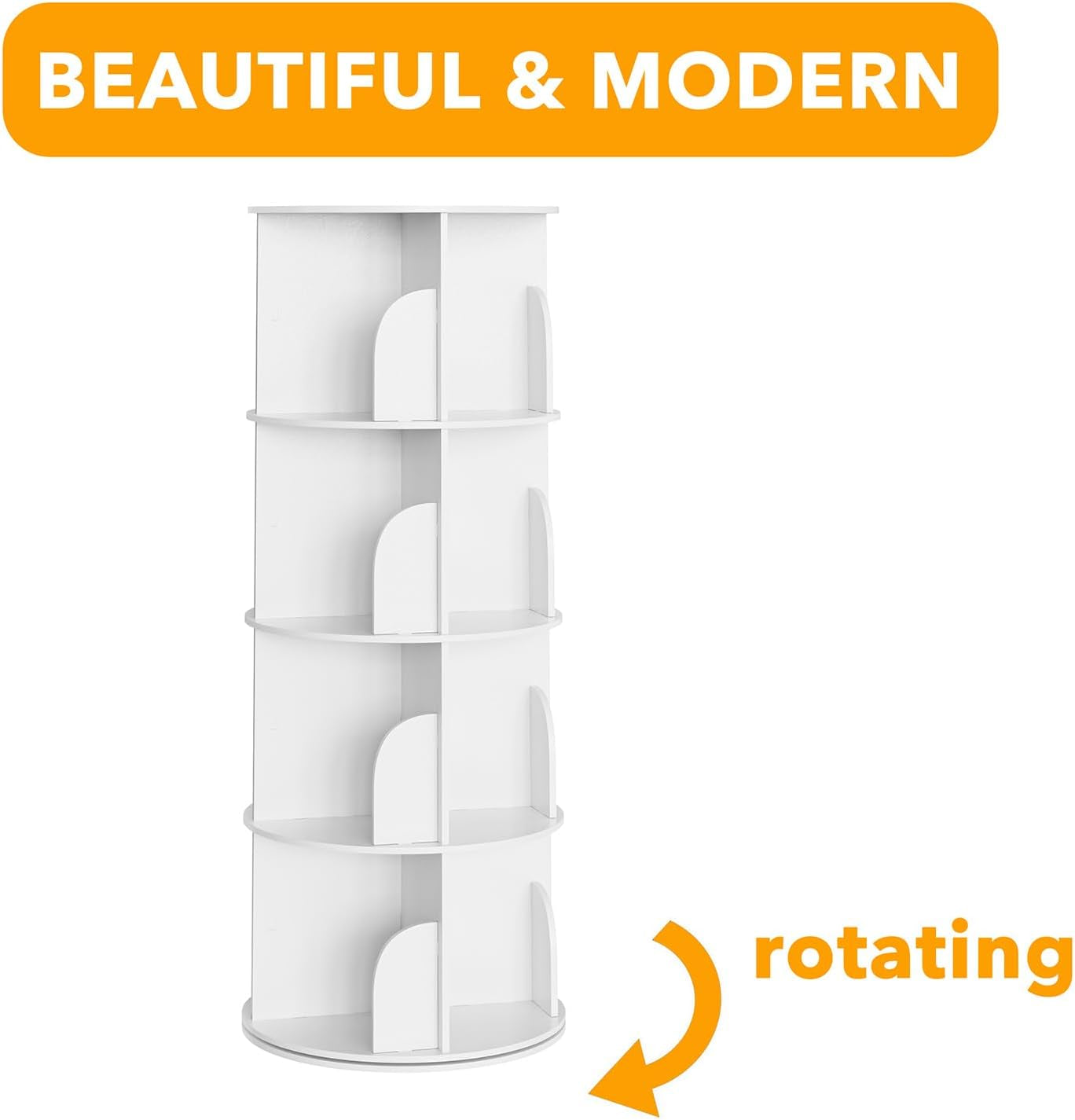 4 Tier Rotating Bookshelf Tower, Spinning Bookcase Lazy Susan, Revolving 360 Book Shelf Storage round Carousel, Vertical Rotate Turning Spiral Corner Organizer, White