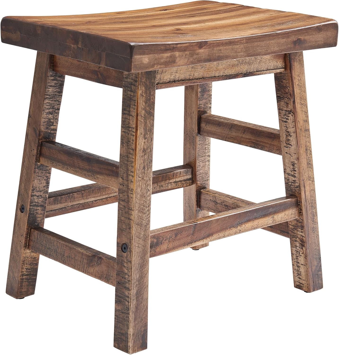 Durango 20-Inch Tall Industrial Wood Dining Stool - Table or Extra Seat - Unique Rustic Industrial Style and Comfort - Farmhouse, Solid Wood Furniture