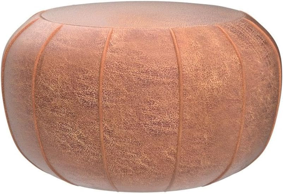 Unstuffed Moroccan Ottoman Pouf Cover, Waterproof Handmade Faux Decor Storage Solution, Footstool Pouffe Cover Replacement Balcony Indoor 21Dia Chestnut Brown, ONLY Cover
