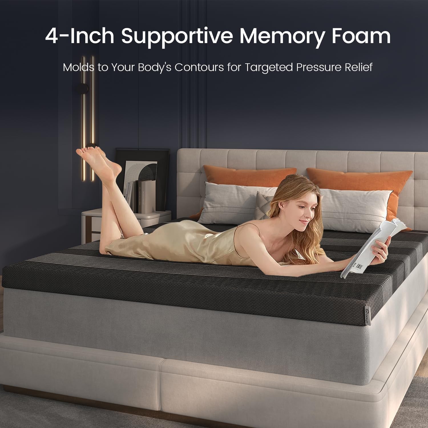 4 Inch Firm Mattress Topper Queen, Extra Firm Memory Foam Mattress Topper for Back Pain, Copper-Infused Cooling Gel Bed Topper with Washable Cover & Non-Slip Base, Certipur-Us Certified