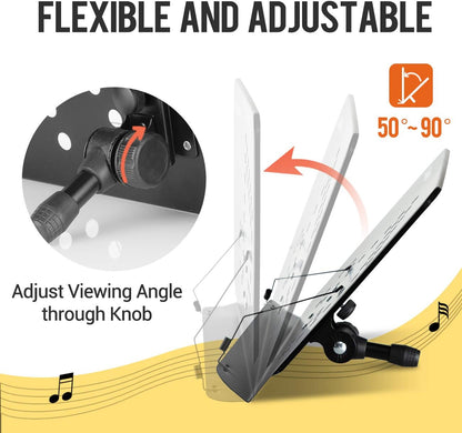 Desktop Sheet Music Stand Metal Angle Adjustable Tabletop Book Reading Cookbook Tablet Holder Stand Tray and Page Paper Clip CY0214
