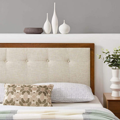 Draper Tufted King Fabric and Wood Headboard in Walnut Beige