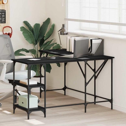 L-Shaped Computer Desk, 54.7-Inch Corner Gaming Table, Black Engineered Wood & Steel Frame, Adjustable Feet for Home Office, Modern Study Writing Workstation