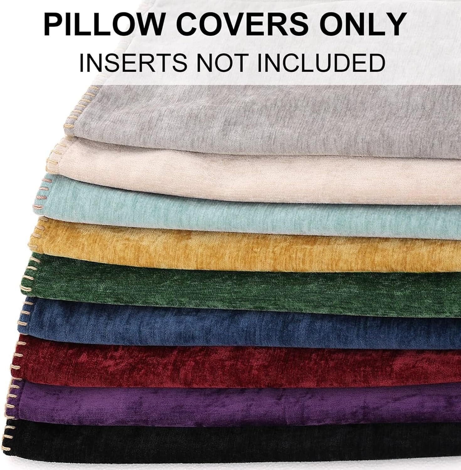 Chenille Soft Throw Pillow Covers 18X18 Set of 2, Farmhouse Velvet Neutral Decorative Euro Pillow Covers with Stitched Edge for Couch Sofa Bed Home Decor, Aqua Haze