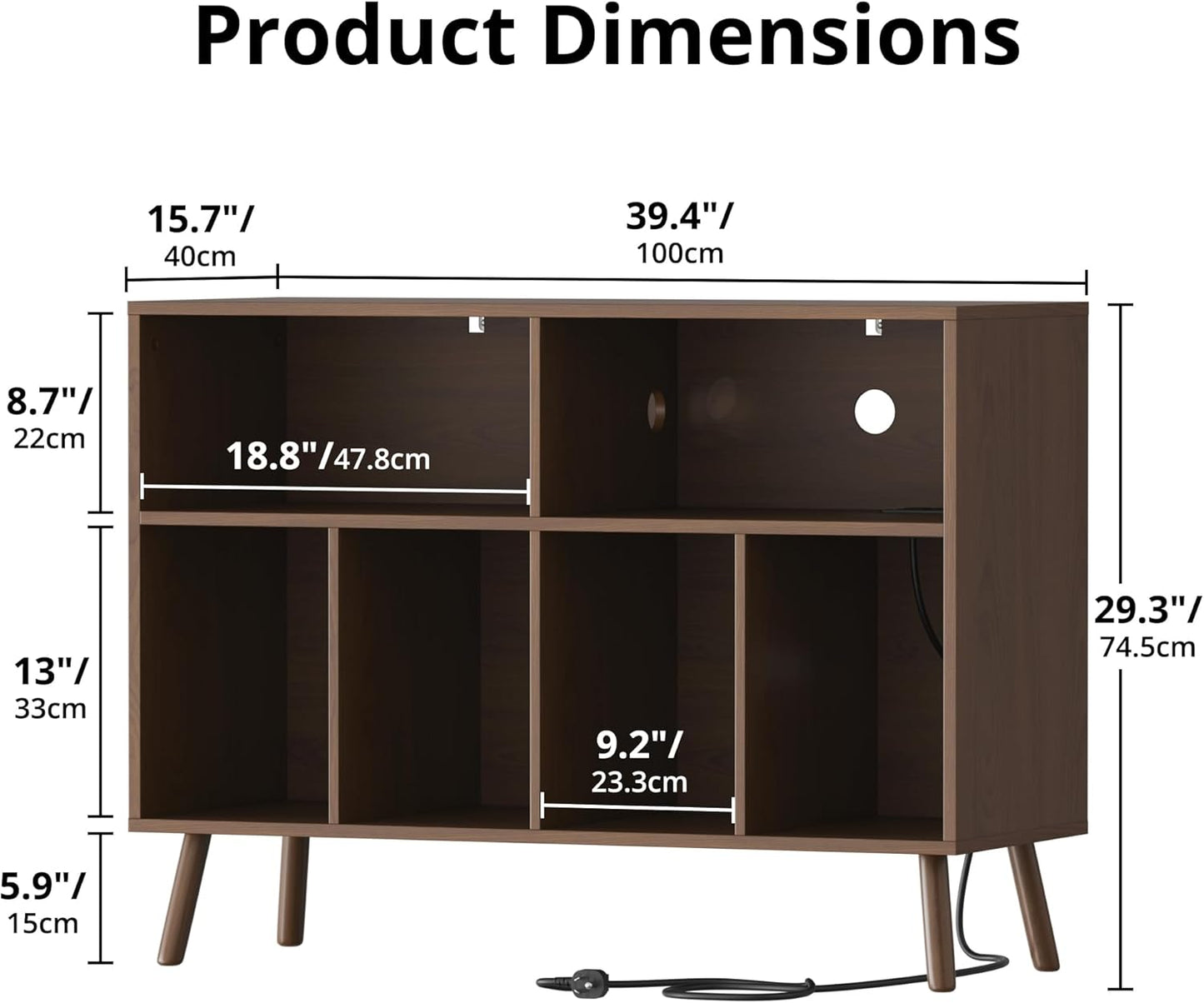 Record Player Stand with Vinyl Storage Cabinet, Wood Turntable Table Open Shelf Holder up to 350 Albums Cube Storage Organizer for Living Room, Office, Brown