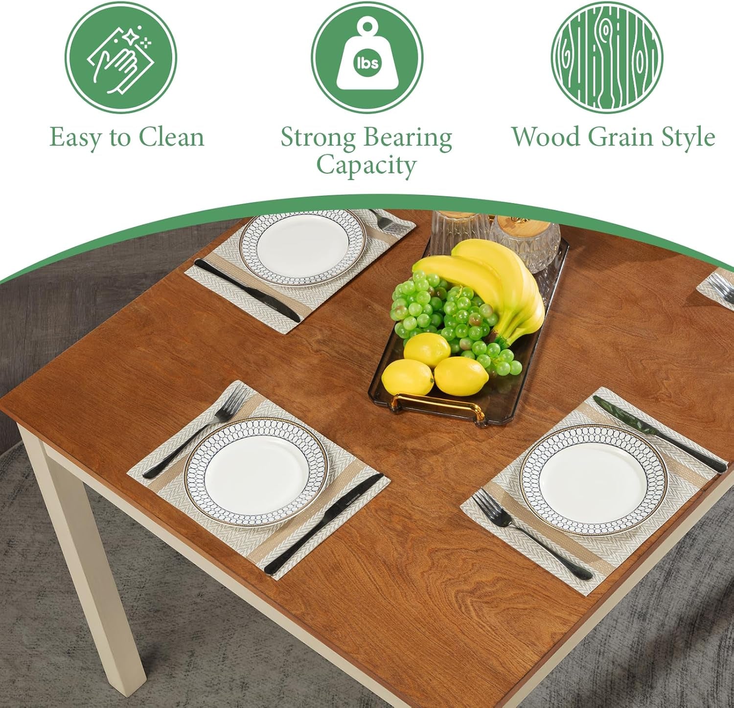 7-Piece Farmhouse Solid Wood Dining Table Set with 6 Upholstered Chairs, 60" Space Saving Dinner Table & Chairs Set, for Dining Room, Kitchen, Restaurant, Brown & White