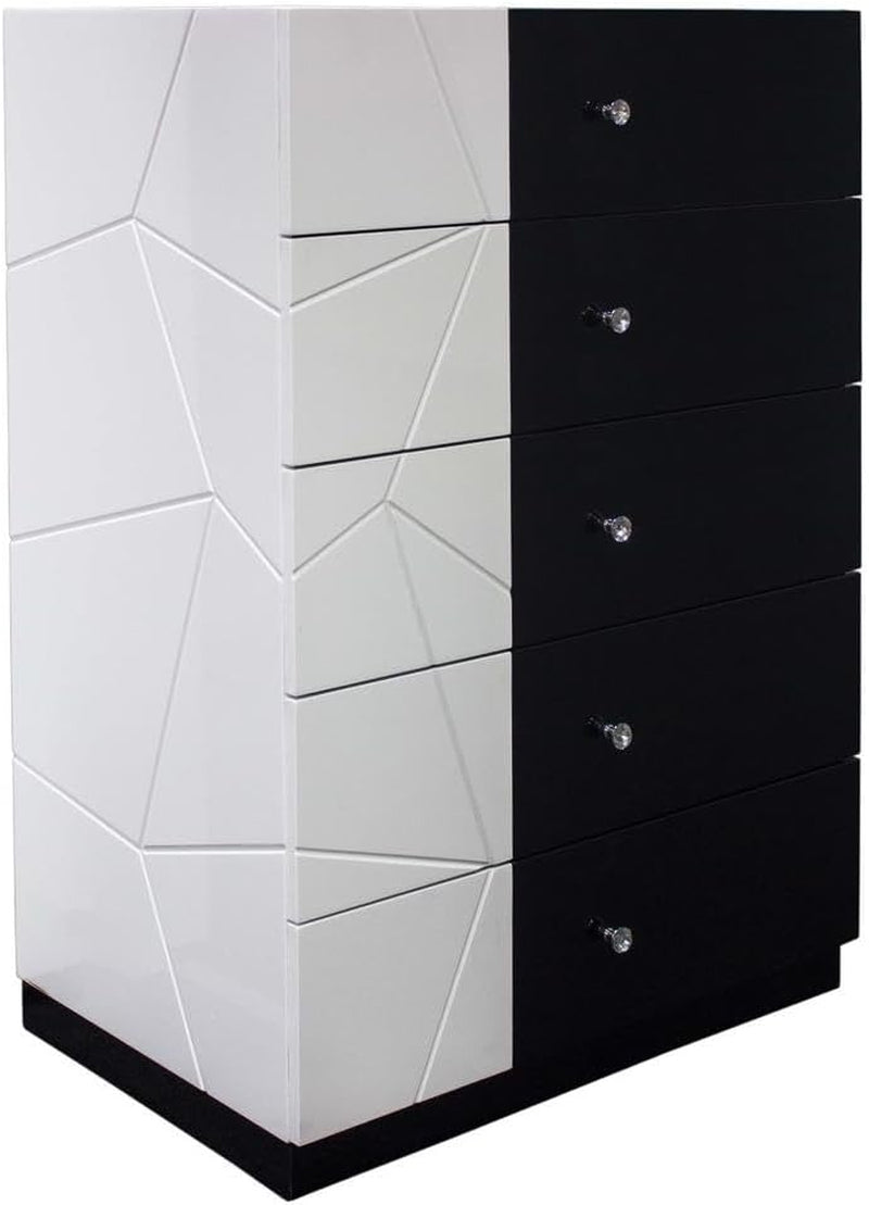 Modern Eastern King Bedroom 4Pc Set, LED Lighting, Gloss Lacquer Finish Wood Bed Set with Storage, Black/White