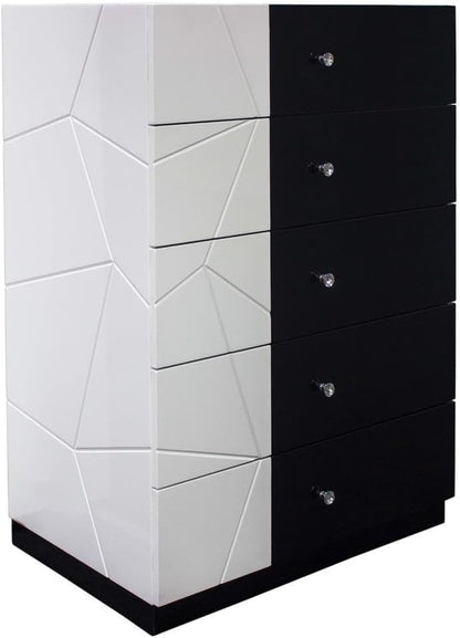 Modern Eastern King Bedroom 4Pc Set, LED Lighting, Gloss Lacquer Finish Wood Bed Set with Storage, Black/White