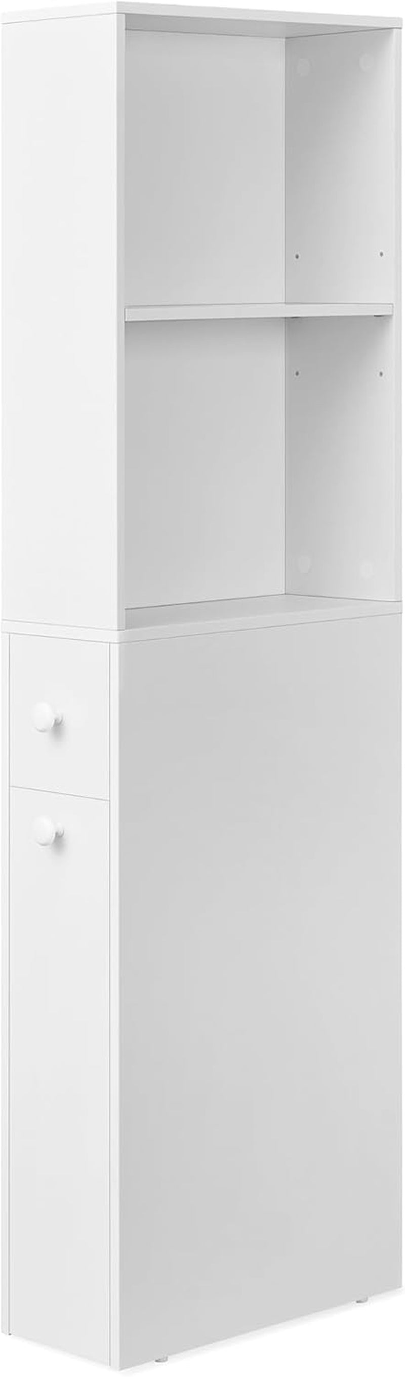 Slim Bathroom Storage Cabinet, Narrow Freestanding Bathroom Cabinet with Storage Drawers and Adjustable Shelf, for Small Spaces, Modern Style, White UBBK567T14