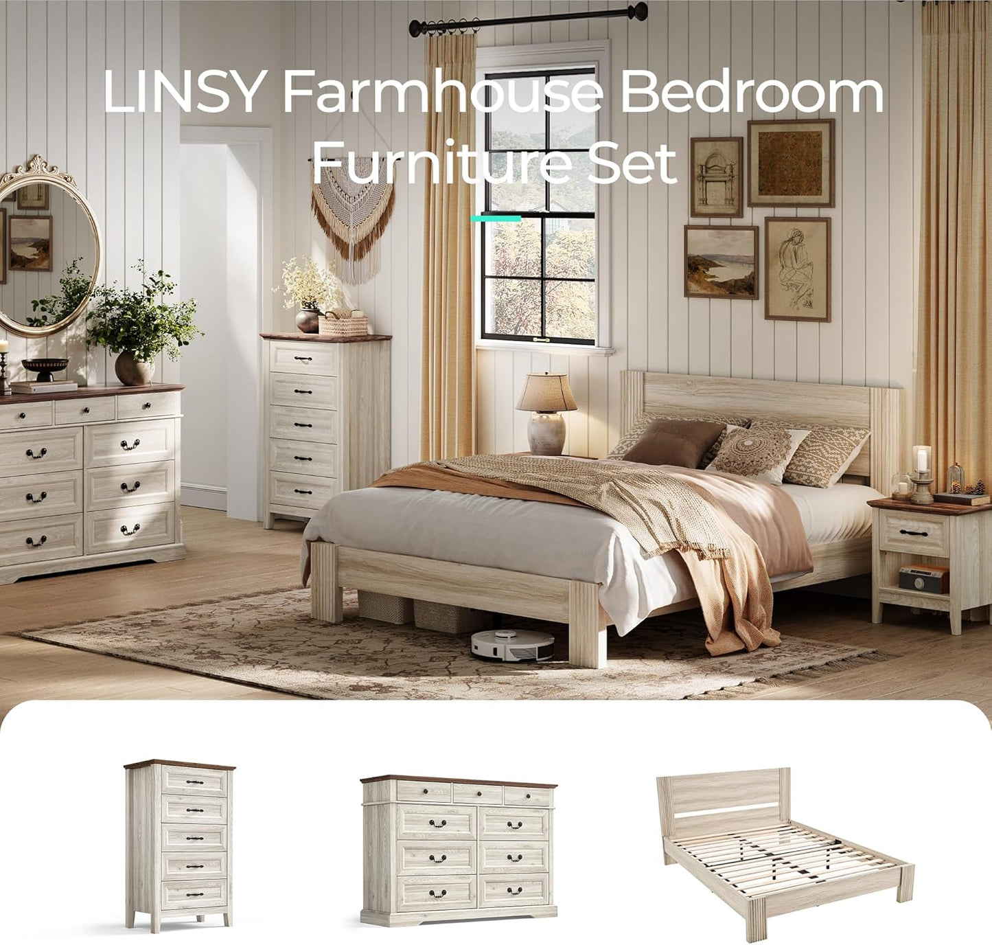 Night Stand 18.9" Farmhouse Wood Night Stand with Type-C Charging Station Open Storage Shelf Nightstands with Drawer Side Table End Table for Bedroom Living Room Sofa Couch Office Beige