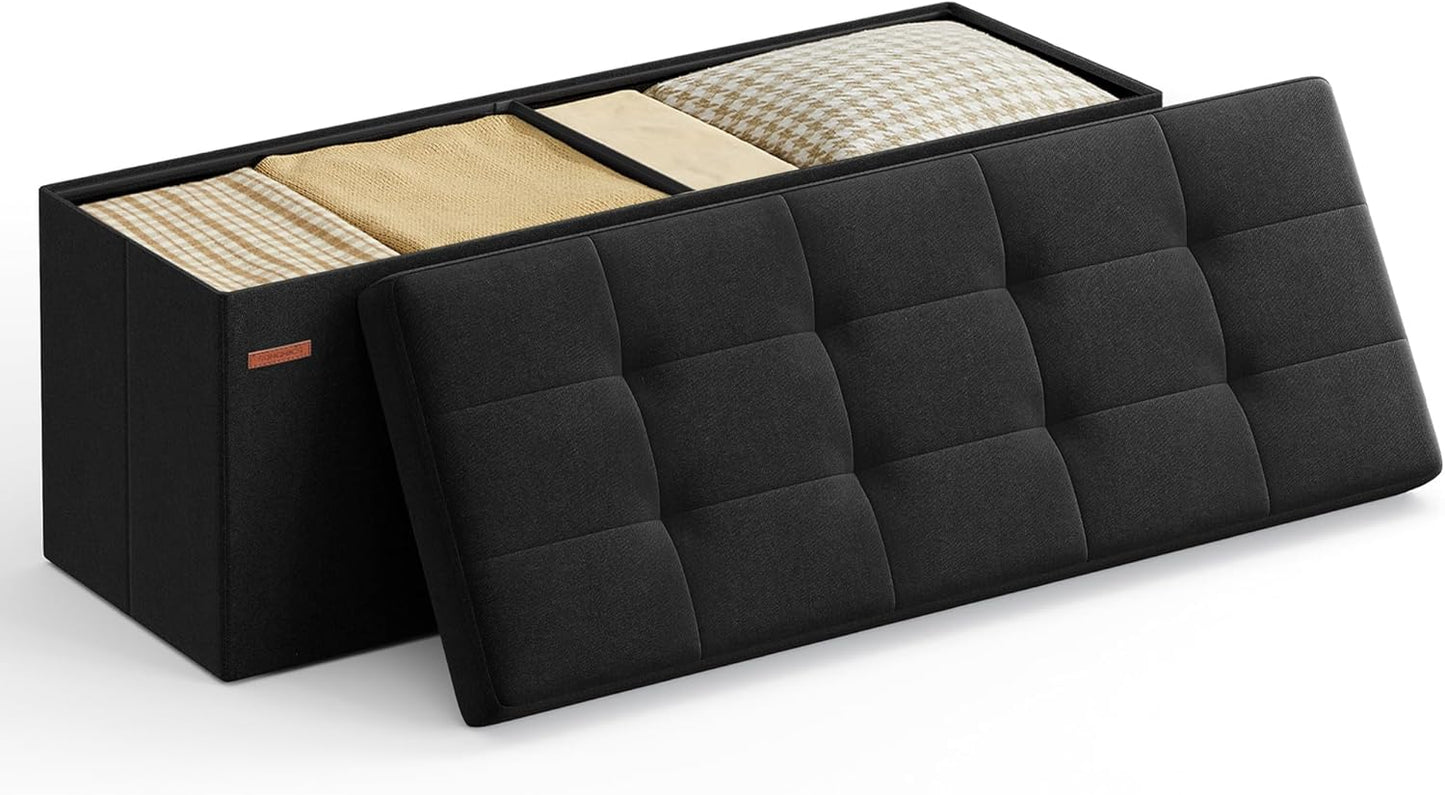 MAZIE Collection - 43 Inches Folding Storage Ottoman Bench, Ottoman Foot Rest, End of Bed Bench, Storage Chest, Load 660 Lb, for Living Room, Bedroom, Entryway, Dark Gray ULSF77K