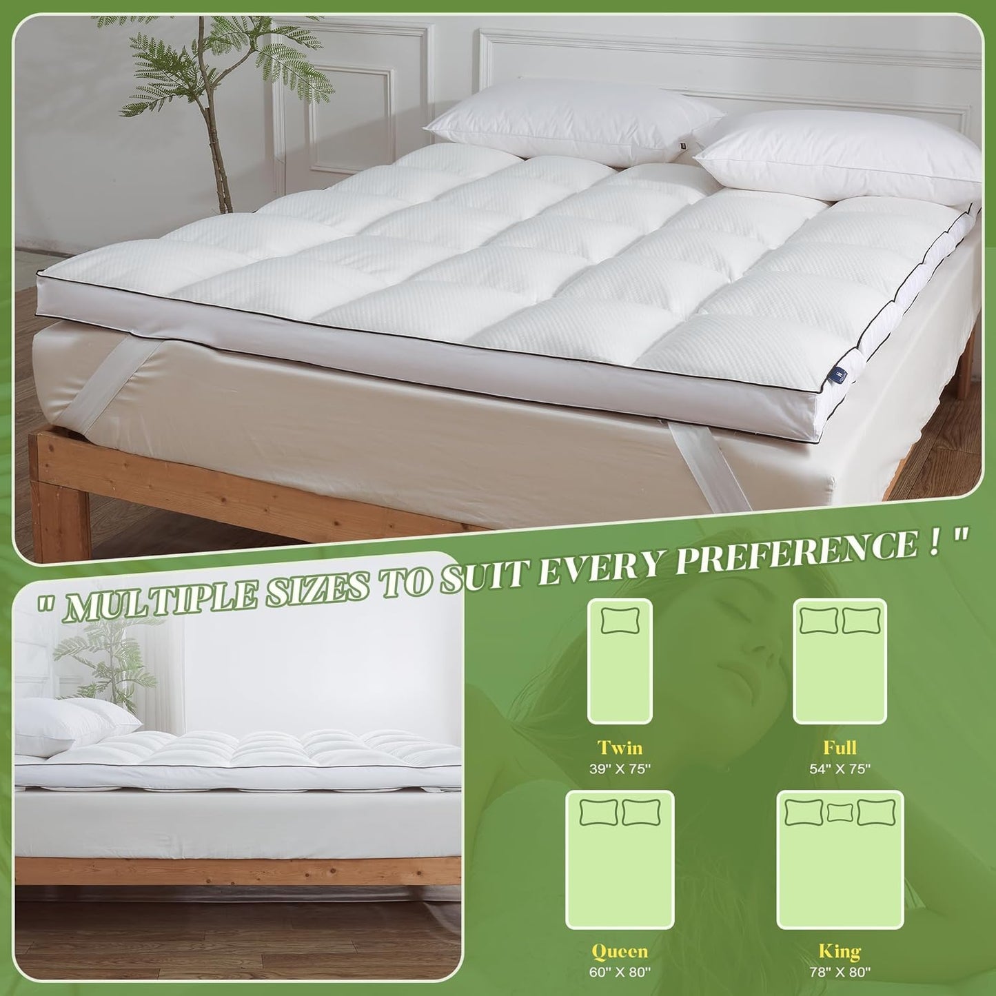 3 Inch Memory Foam Mattress Topper Queen Size, Extra Soft Pillow Top Mattress Topper, Fluffy Shredded Memory Foam Filled, Breathable Mattress for Back Pain Relief, 60X80 In.