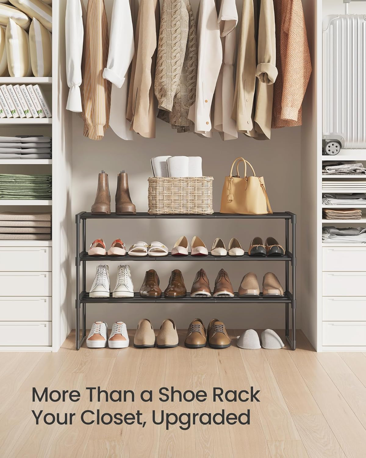 Shoe Rack, 3-Tier Shoe Organizer, Metal Storage Shelf, Upright or Upside Down, for 16-20 Pairs, Stackable, for Entryway, 11.8 X 36.2 X 21.7 Inches, Black ULSA303B02